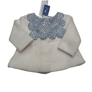 Jacadi Paris Baby Girl Quilted White Top W/ Blue Collar Sz 3Mo. NWT